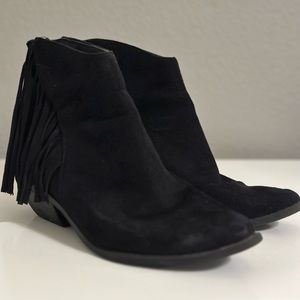 Fringe Black Ankle Booties - Sz. 7
